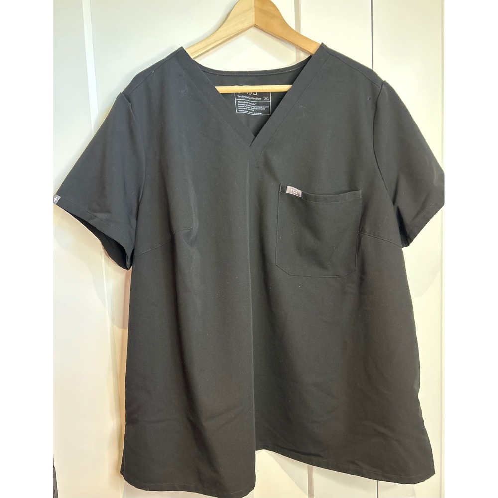 FIGS Catarina One Pocket Scrub Top Black Technical Collection 3XL 1000211 Womens